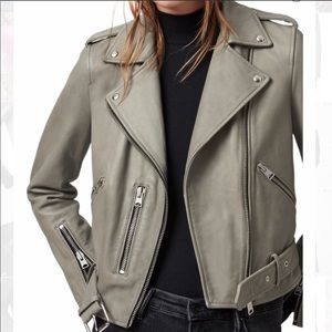 Allsaints Balfern Leather Jacket US 4 Grey